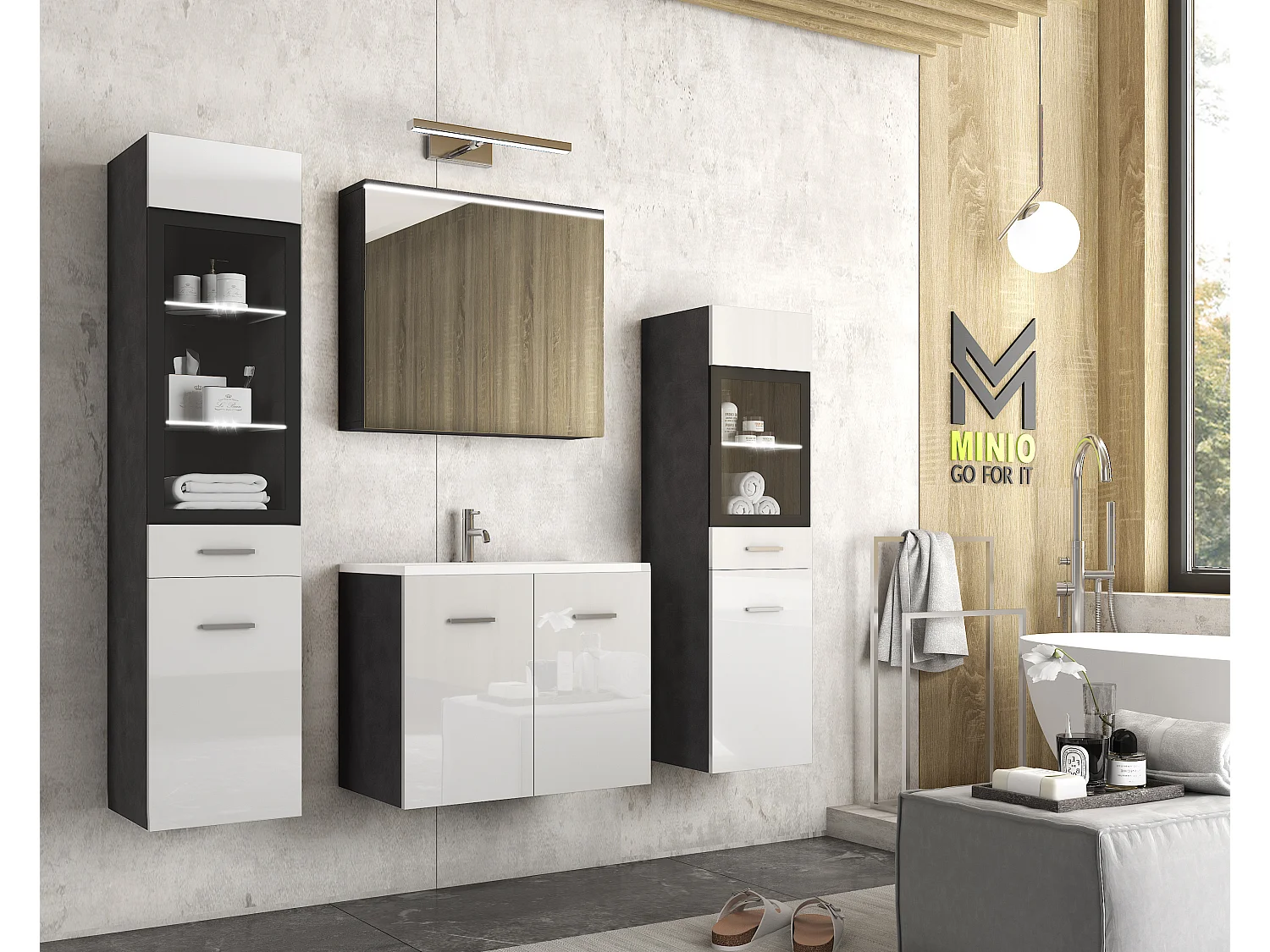 MINIO go for it, Meble łazienkowe MARIT II w kolorze matera/biały połysk