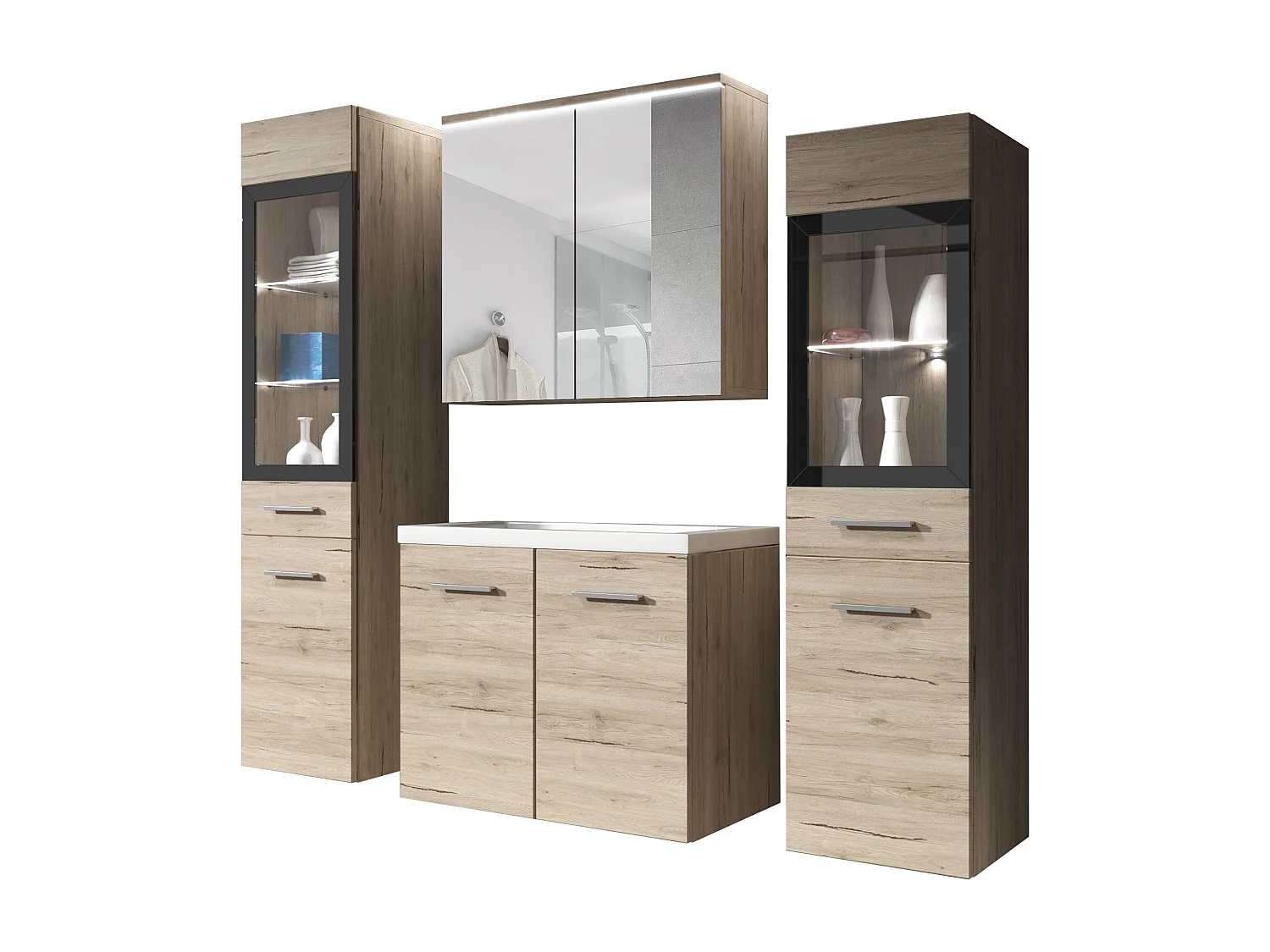 MINIO go for it, Badmöbel MARIT II in der Farbe Eiche san remo, mit LED-Beleuchtung