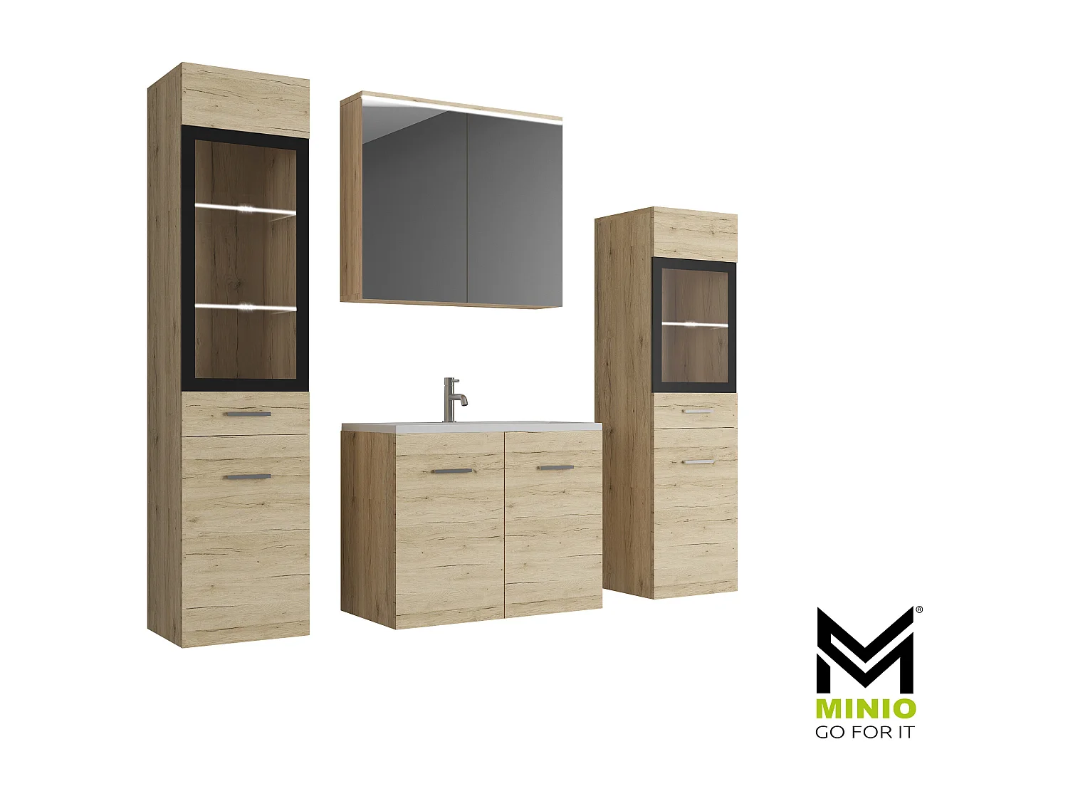 MINIO go for it, Badmöbel MARIT II in der Farbe Eiche san remo, mit LED-Beleuchtung