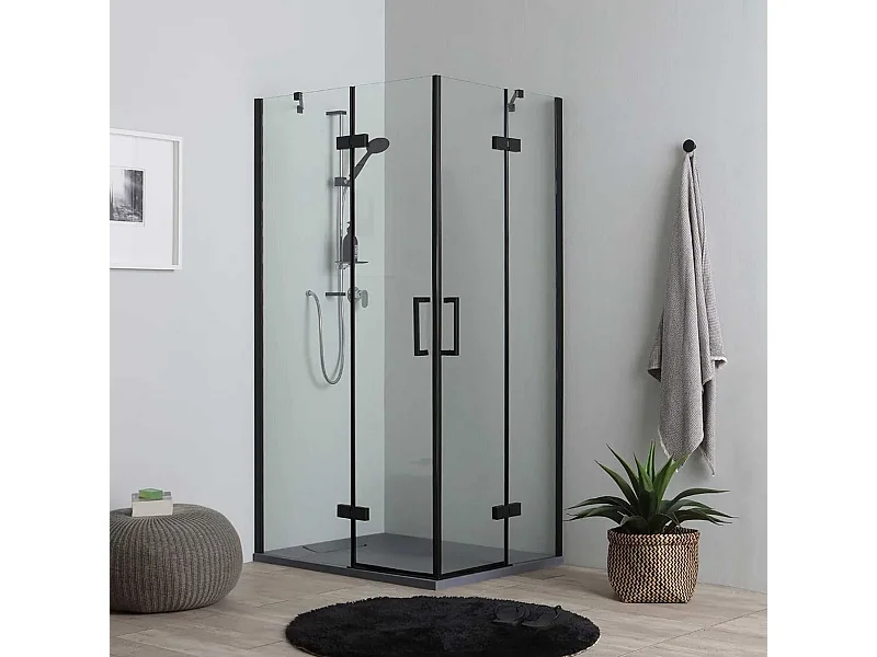 Moderne schwarze Badezimmer-Duschkabine "Lions" ohne Profile mit 2 magnetischen Glastüren 70x100 190h