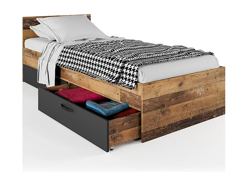 Letto singolo effetto legno e antracite con cassetti 90x200 effetto legno e antracite LI35