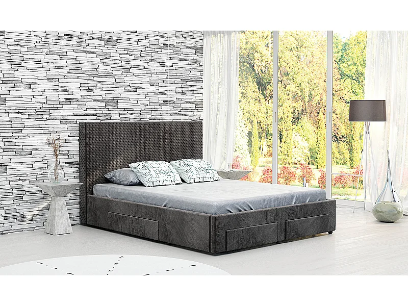 Letto matrimoniale in velluto con 4 cassetti caffè LG54