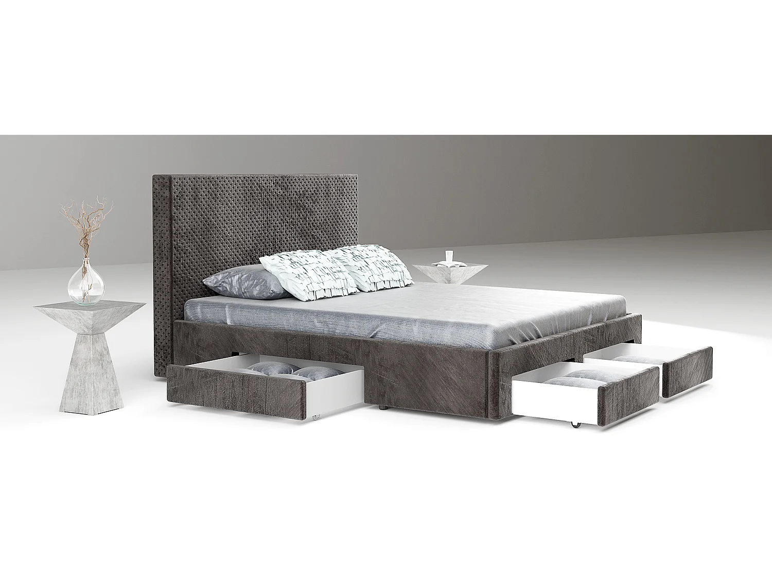 Letto matrimoniale in velluto con 4 cassetti caffè LG54