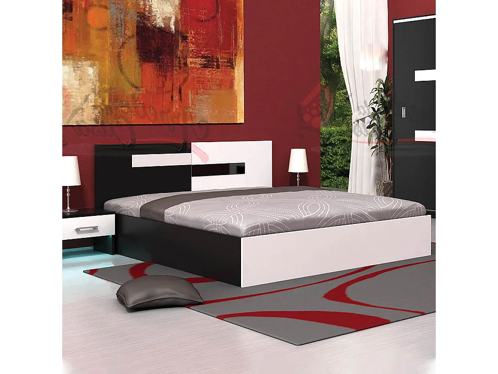 Letto matrimoniale contenitore con testiera bicolore bianco e nero lucido LG67