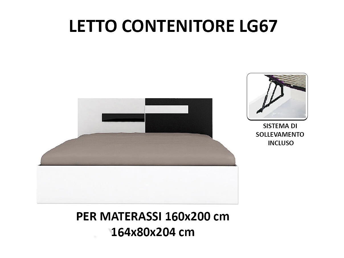 Letto matrimoniale contenitore con testiera bicolore bianco e nero lucido LG67