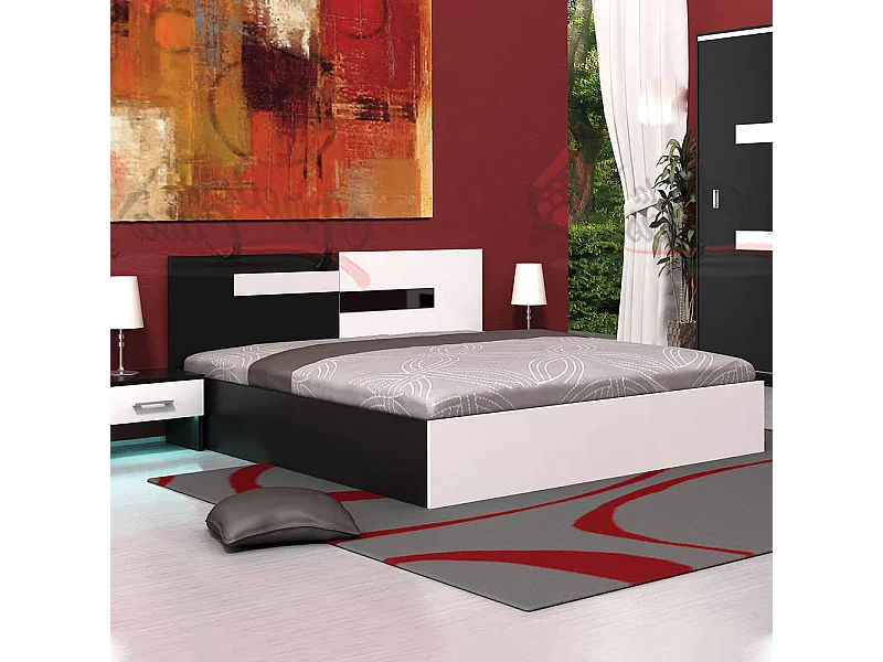Letto matrimoniale contenitore con testiera bicolore bianco e nero lucido LG67
