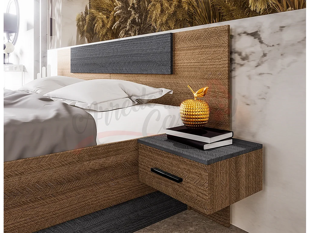 Letto matrimoniale da camera con comodini integrati sospesi 160x200 marrone ed antracite LI23