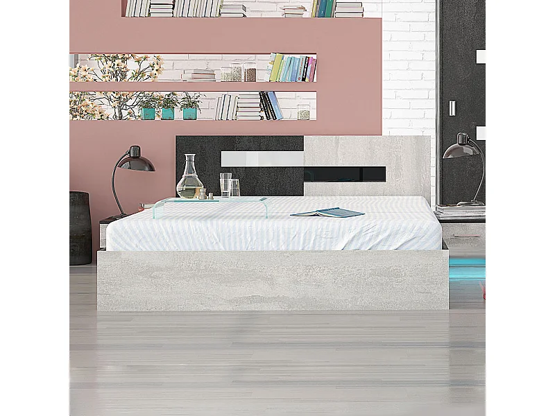 Letto matrimoniale contenitore con testiera bicolore bianco e nero ruvido LG67