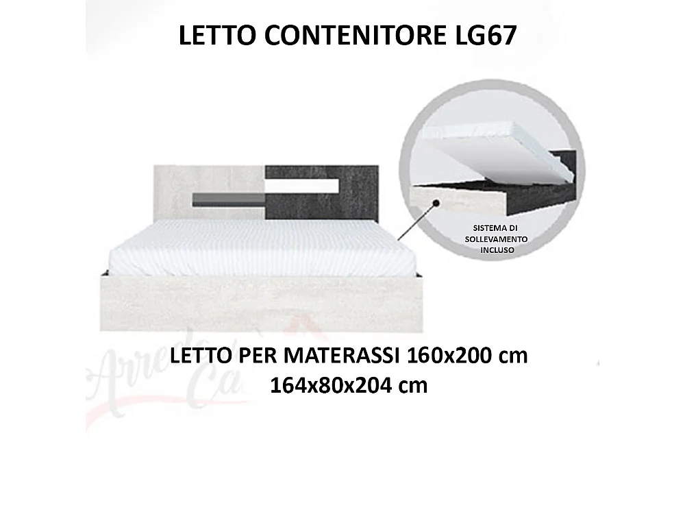 Letto matrimoniale contenitore con testiera bicolore bianco e nero ruvido LG67