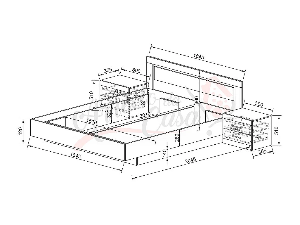 Letto matrimoniale per camera da notte design moderno 160x200 rovere chiaro e bianco liscio LI22
