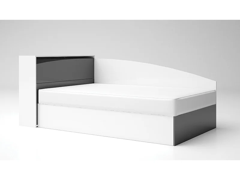 Letto singolo ad angolo per cameretta design moderno 190x120 bianco lucido e grigio lucido LG56
