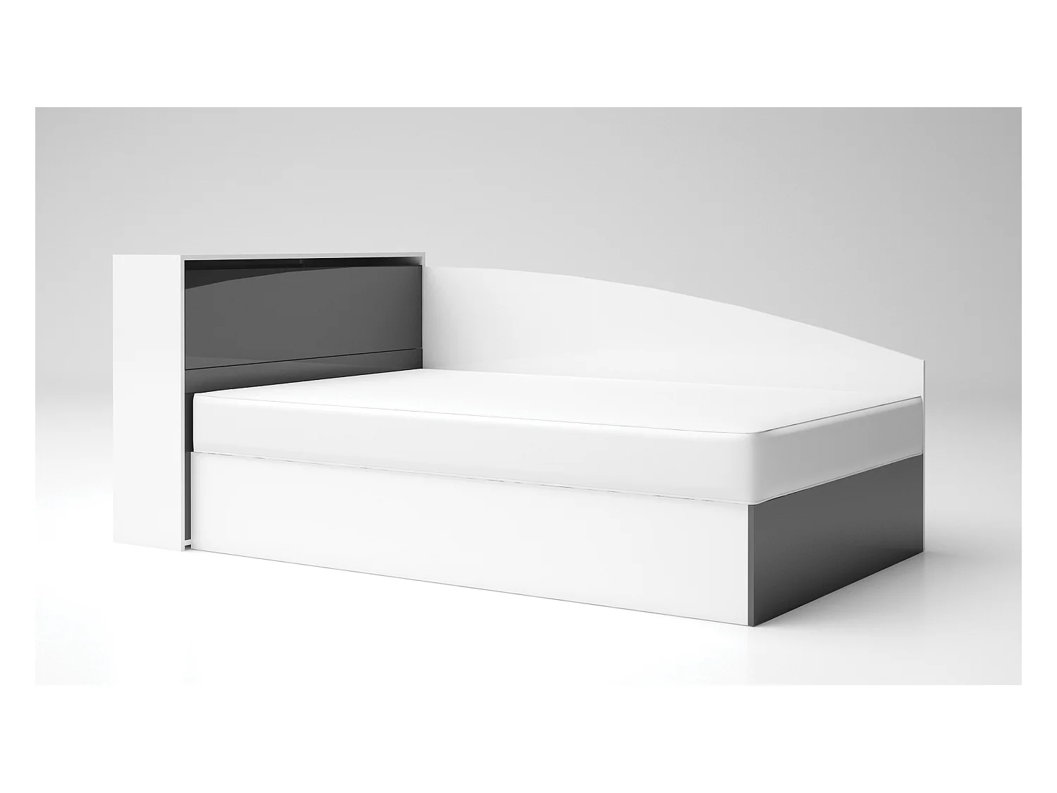 Letto singolo ad angolo per cameretta design moderno 190x120 bianco lucido e grigio lucido LG56