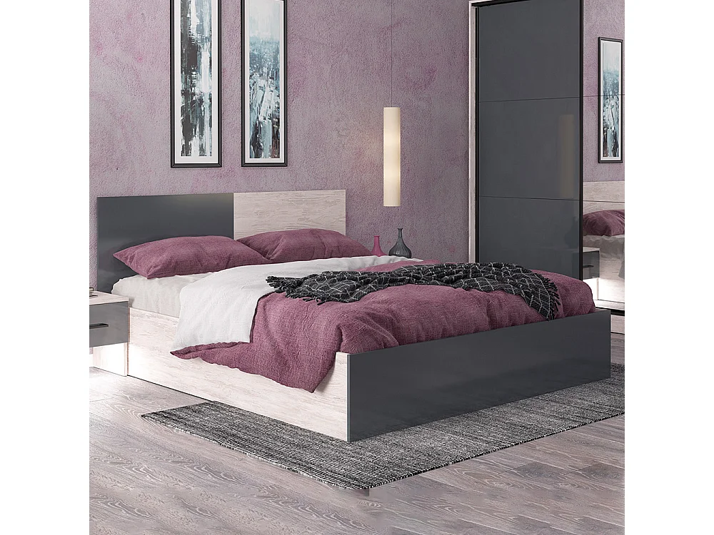 Letto alla francese contenitore 140x200 cm rovere bianco e grigio lucido LG45