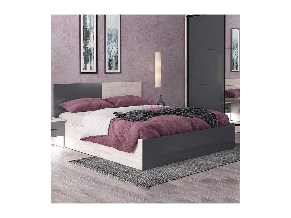 Letto alla francese contenitore 140x200 cm rovere bianco e grigio lucido LG45