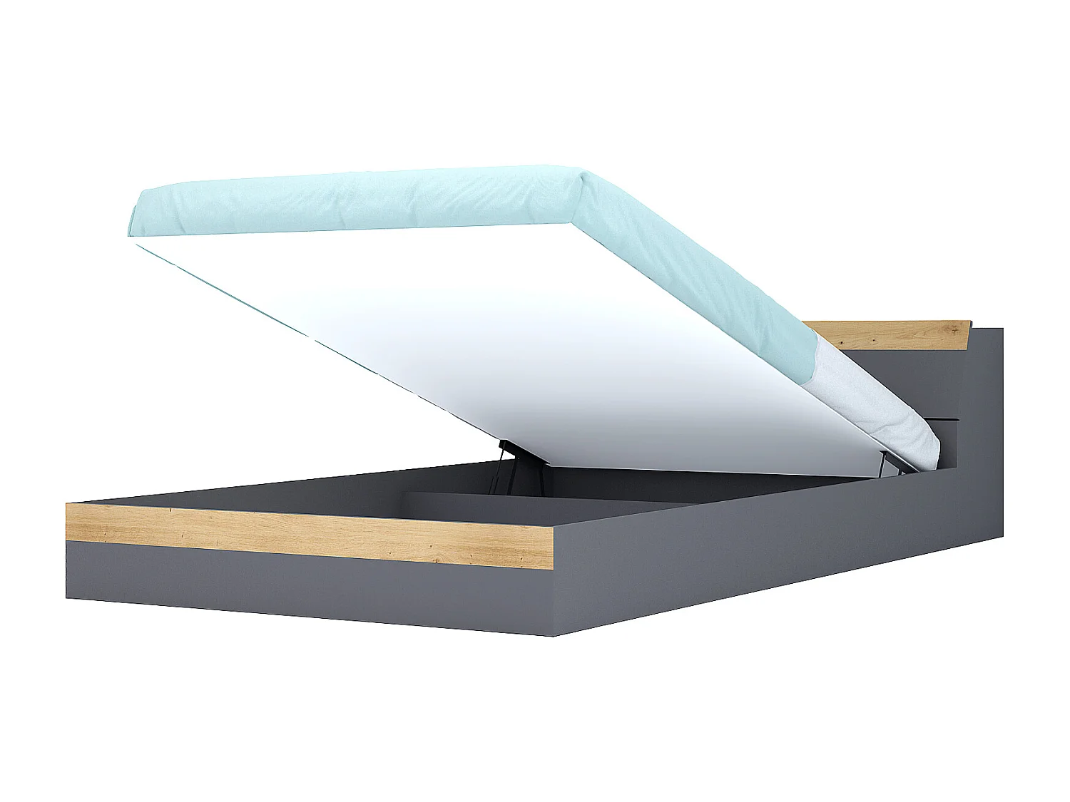 Letto matrimoniale contenitore 160x200 cm con testiera portaoggetti in grafite e rovere LG65