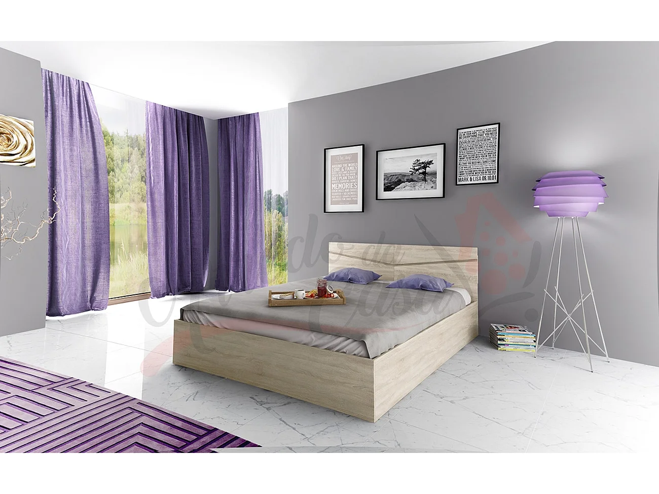 Letto contenitore una piazza e mezza effetto legno 190x71 rovere chiaro LI2010