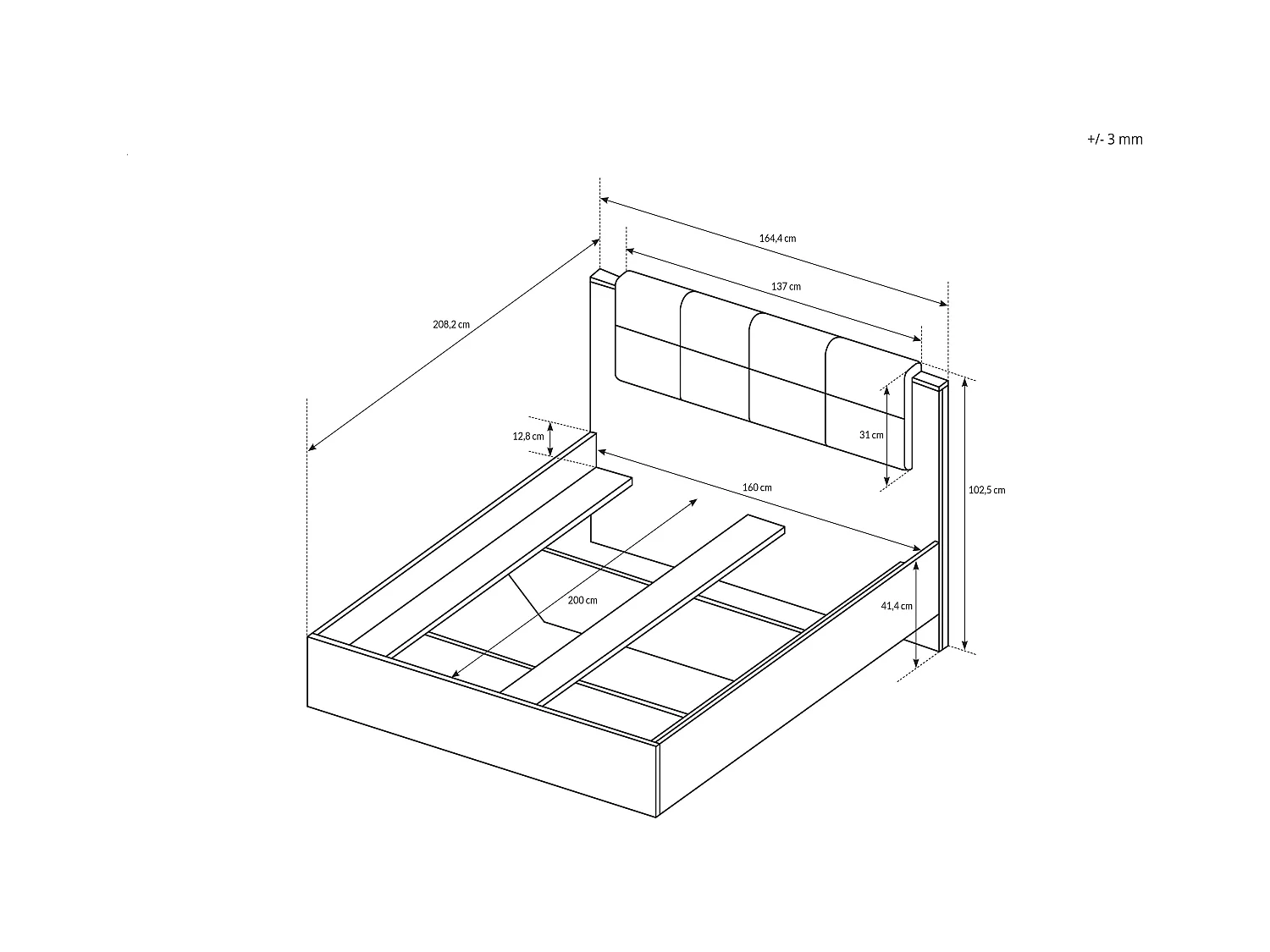 Letto matrimoniale 160X200cm marrone e nero LLK2