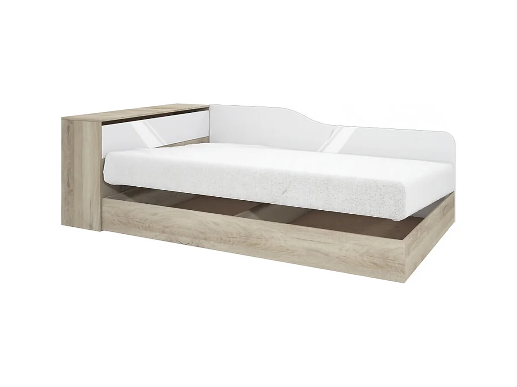 Letto contenitore ad angolo effetto legno 223,5x71  rovere e bianco lucido LI2002