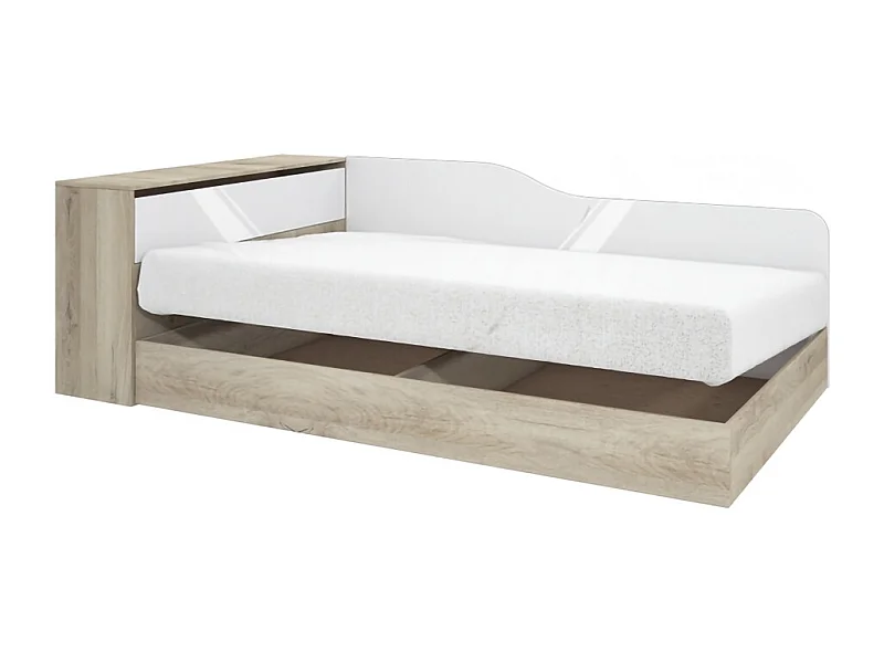 Letto contenitore ad angolo effetto legno 223,5x71  rovere e bianco lucido LI2002