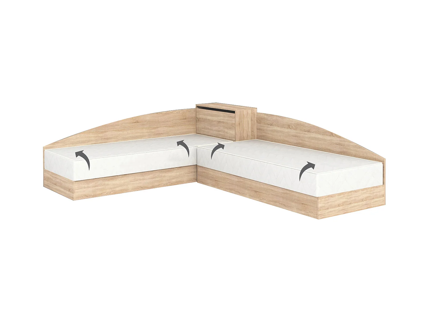 Doppio letto singolo con contenitore e struttura ad angolo 82x190 rovere sonoma LG8