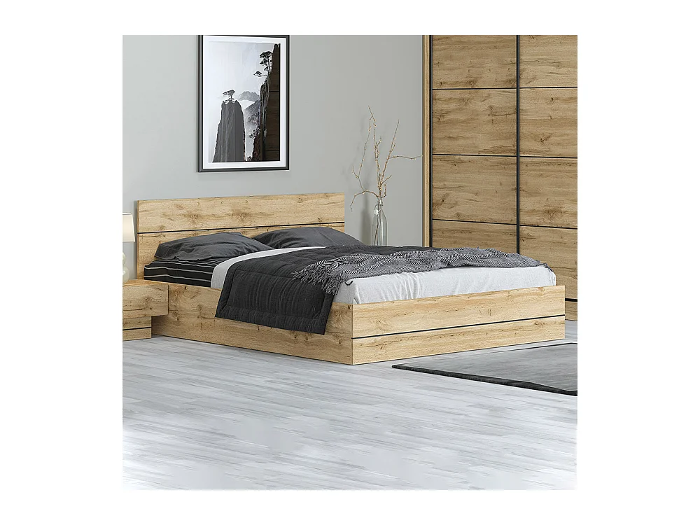 Letto alla francese contenitore 140x200 cm in rovere naturale LG49