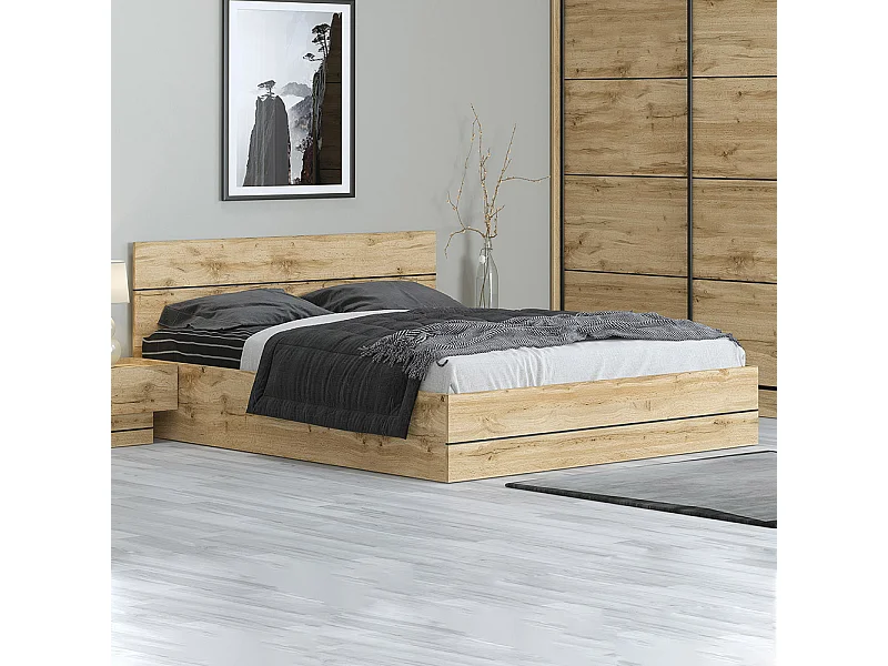 Letto alla francese contenitore 140x200 cm in rovere naturale LG49