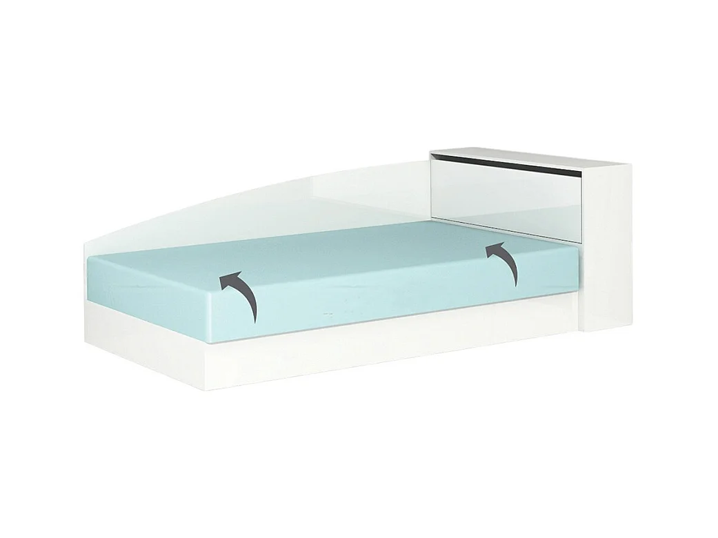 Letto angolare a una piazza e mezza con vano contenitore 190x75 bianco lucido LG9
