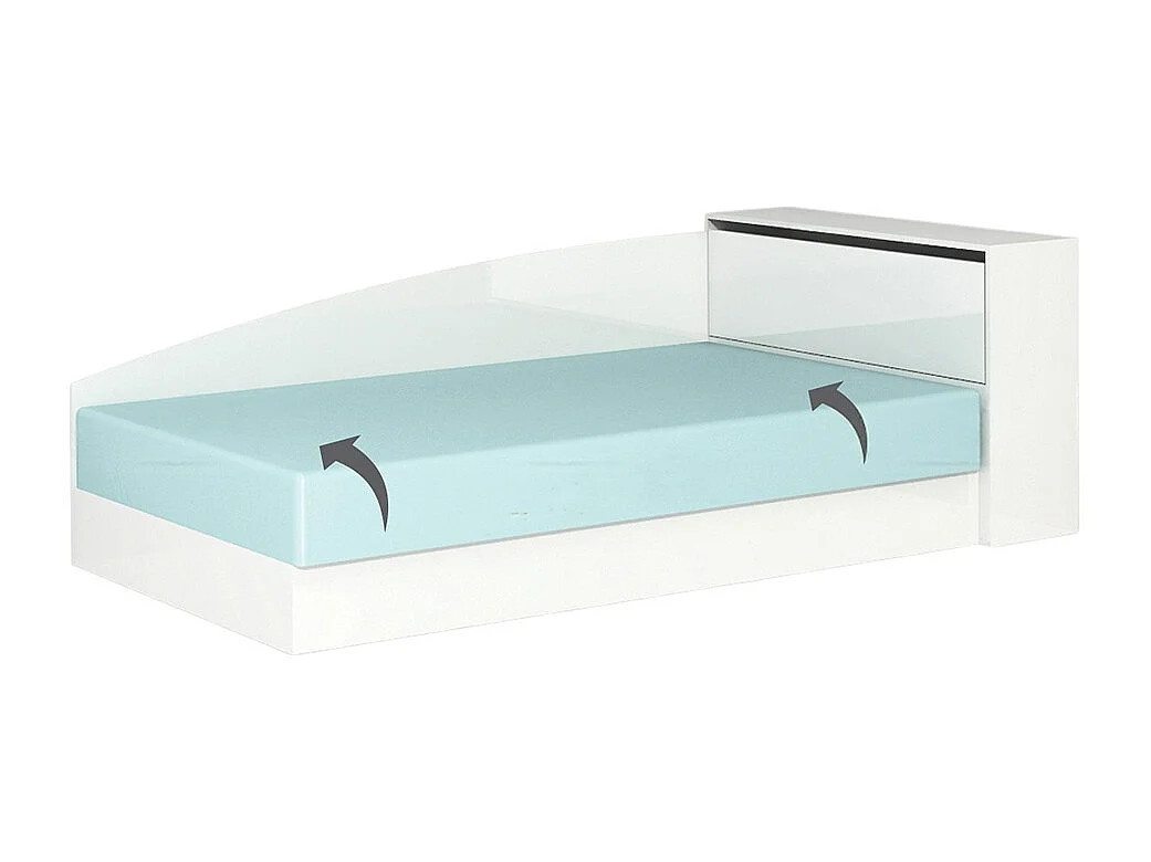 Letto angolare a una piazza e mezza con vano contenitore 190x75 bianco lucido LG9