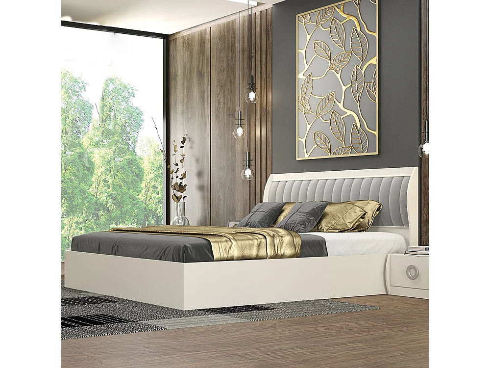 Letto matrimoniale contenitore 160x200 cm con testiera imbottita cashmere e grigio LG32