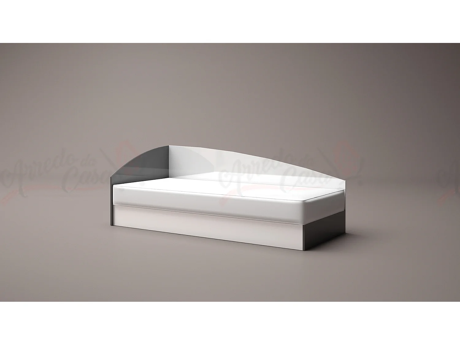 Letto singolo una piazza con contenitore ad angolo 190x82 bianco lucido e grigio lucido LG4