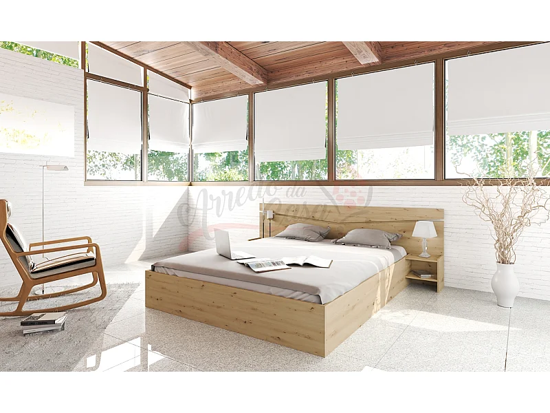 Letto matrimoniale contenitore con comodini a due ripiani 200x160 rovere LI2007