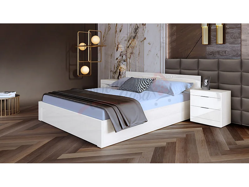 Letto matrimoniale design moderno con comodini laterali 200x160 bianco lucido LI4