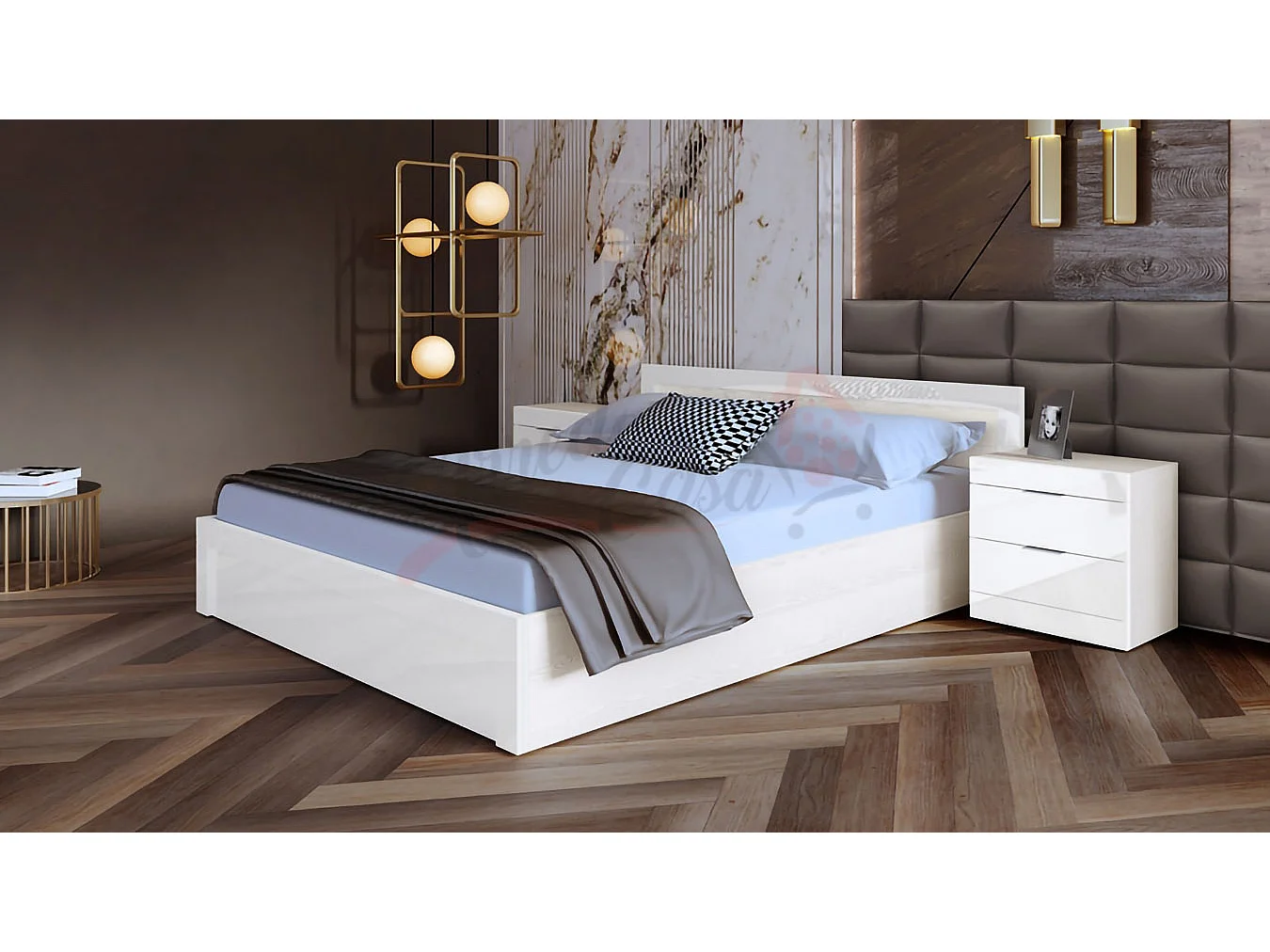 Letto matrimoniale design moderno con comodini laterali 200x160 bianco lucido LI4