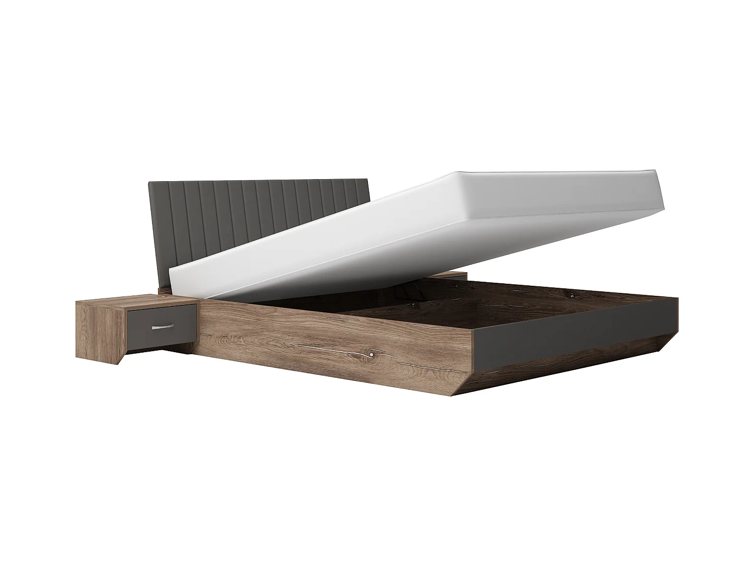 Letto matrimoniale contenitore 160x200 cm con testiera imbottita e comodini marrone e grigio antracite LG63
