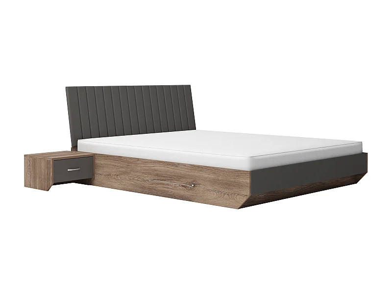 Letto matrimoniale contenitore 160x200 cm con testiera imbottita e comodini marrone e grigio antracite LG63