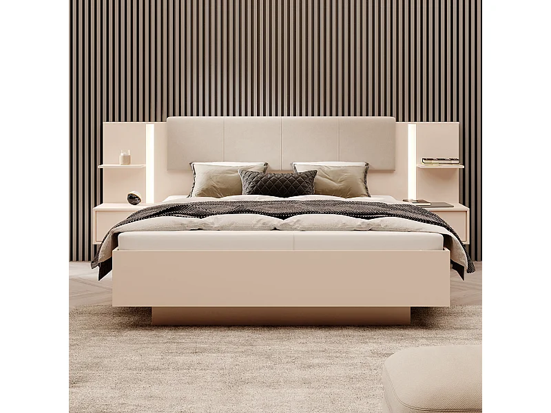 Letto matrimoniale contenitore con comodini 160X200cm con luci LED beige LLK4