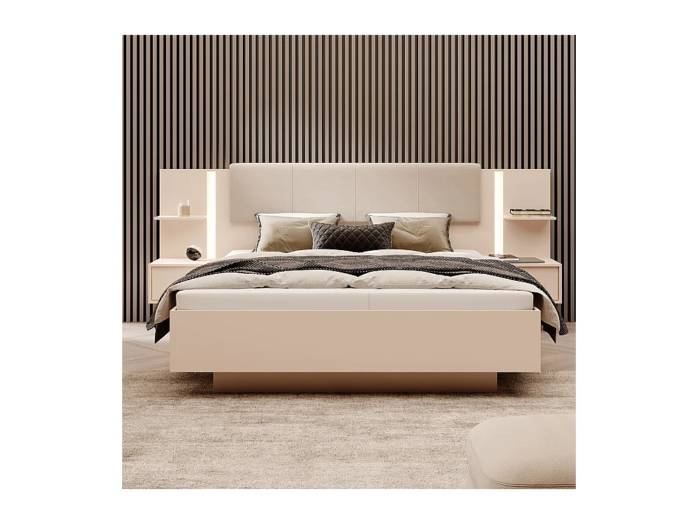 Letto matrimoniale contenitore con comodini 160X200cm con luci LED beige LLK4