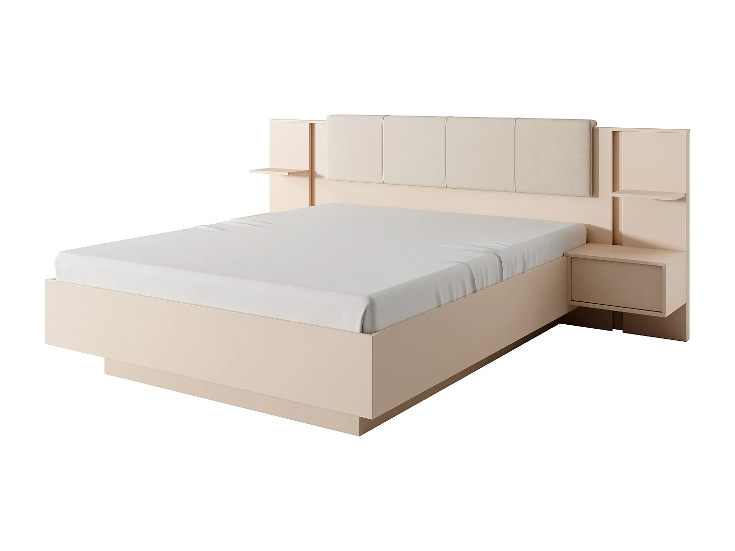 Letto matrimoniale contenitore con comodini 160X200cm con luci LED beige LLK4