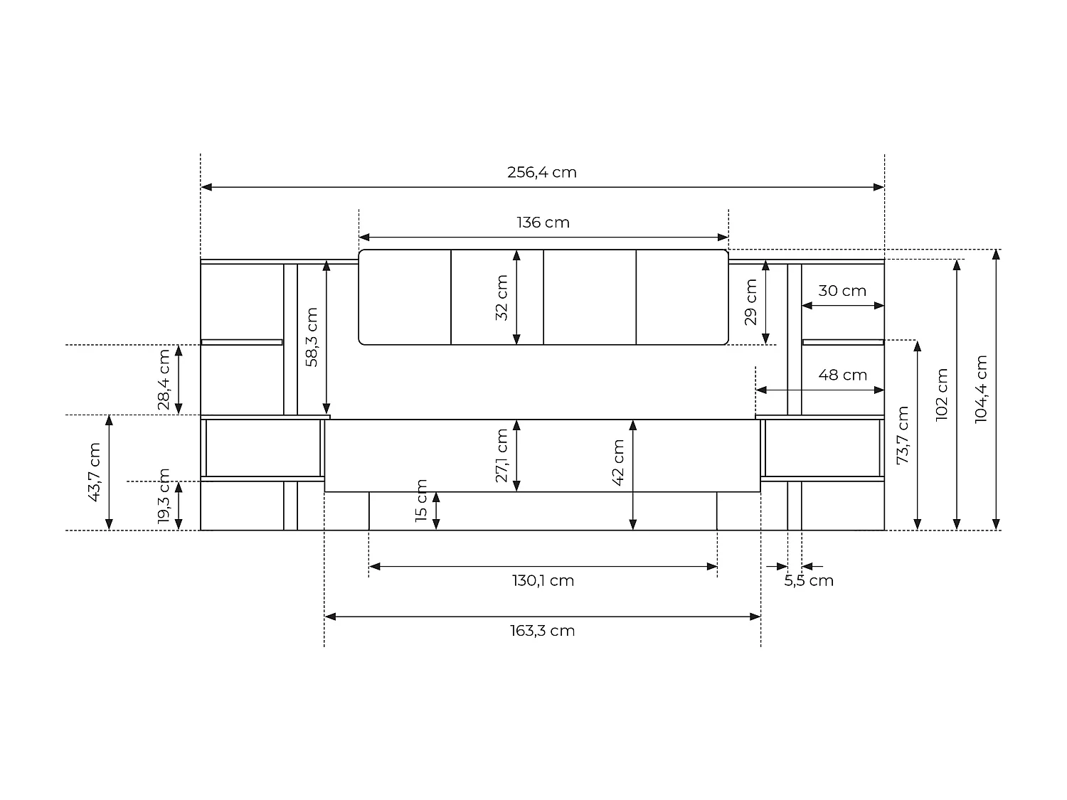 Letto matrimoniale contenitore con comodini 160X200cm con luci LED beige LLK4