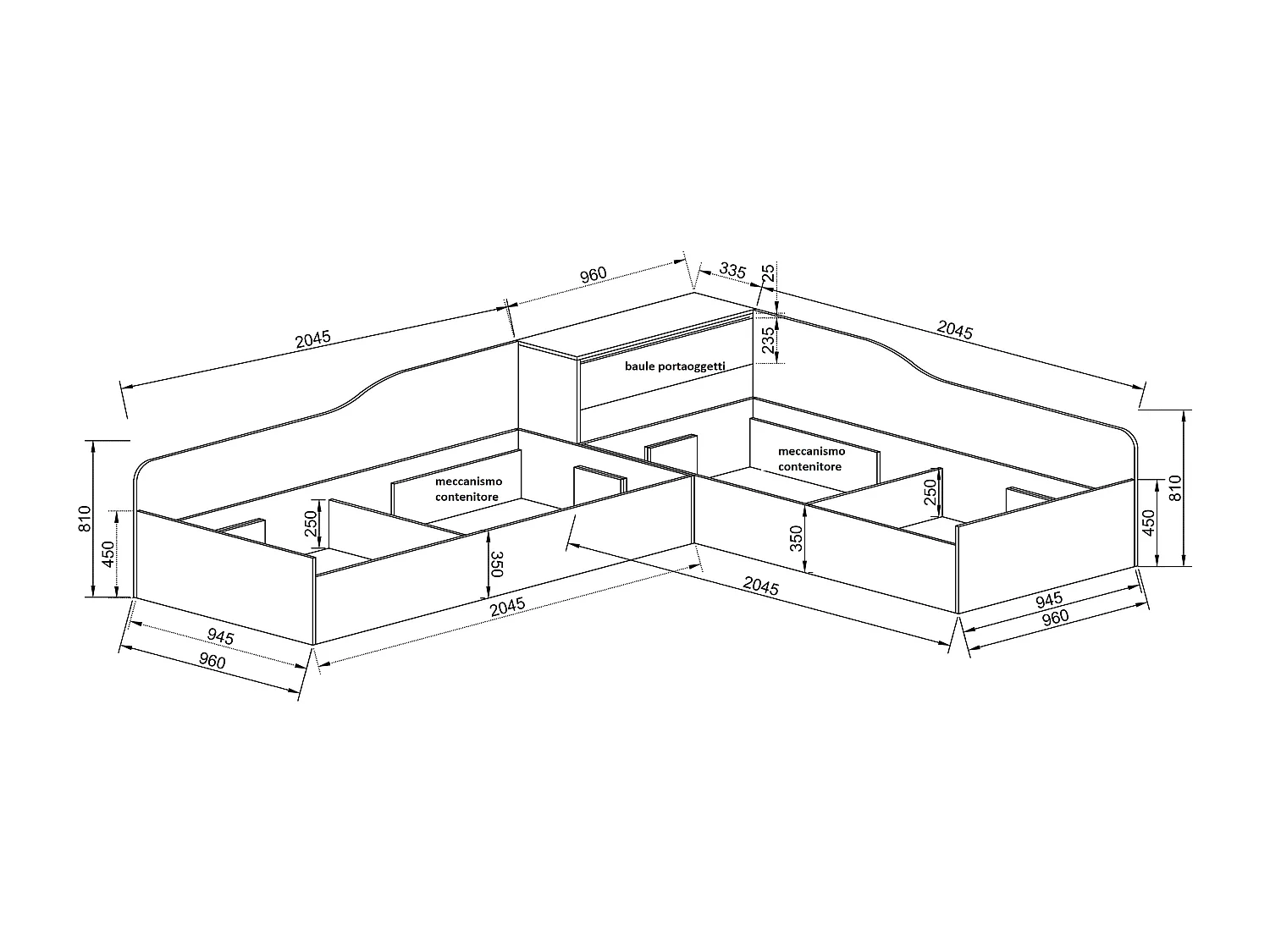 Coppia di letti singoli a contenitore con baule stile naturale 90x200 bianco legno LI40