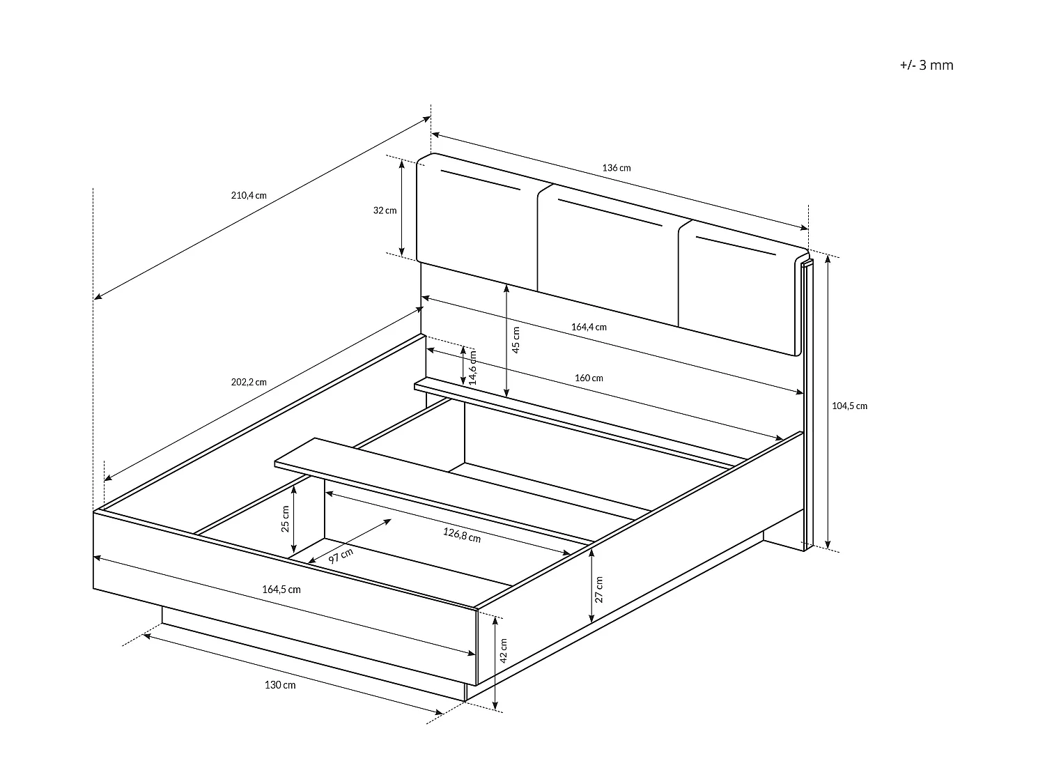 Letto matrimoniale contenitore 160X200 rovere LLK1