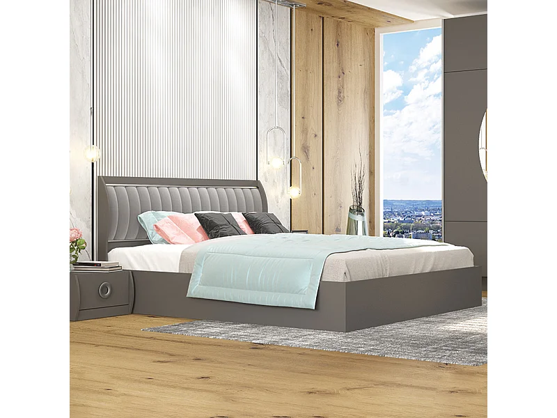 Letto matrimoniale contenitore elegante 160x200 cm con testiera imbottita grigio LG32
