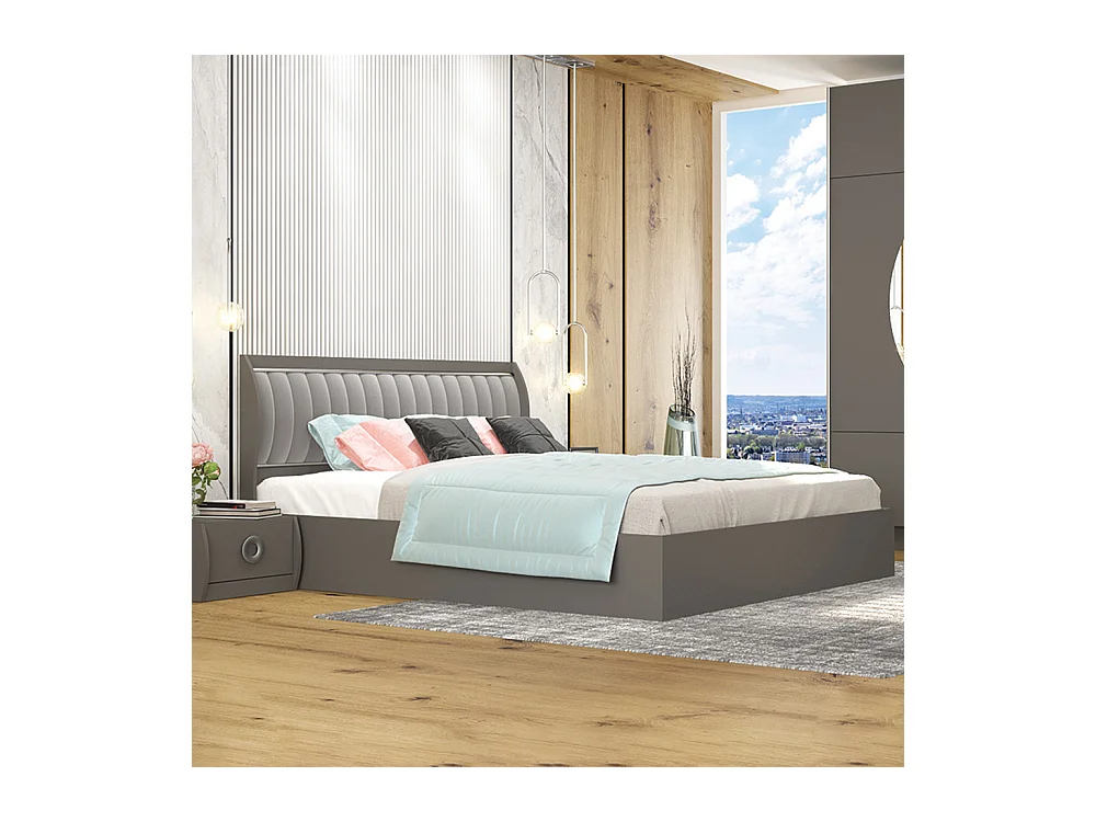 Letto matrimoniale contenitore elegante 160x200 cm con testiera imbottita grigio LG32