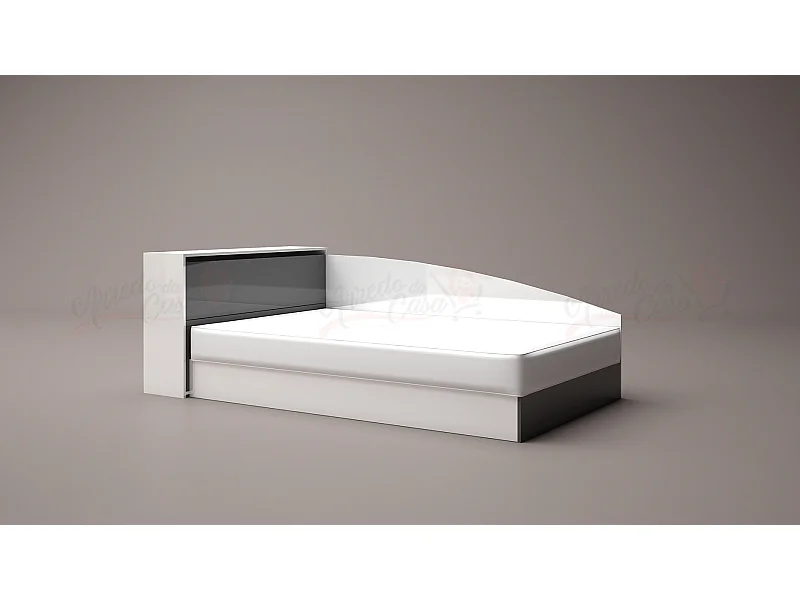 Letto angolare a una piazza e mezza con vano contenitore 190x75 bianco lucido e grigio lucido LG9