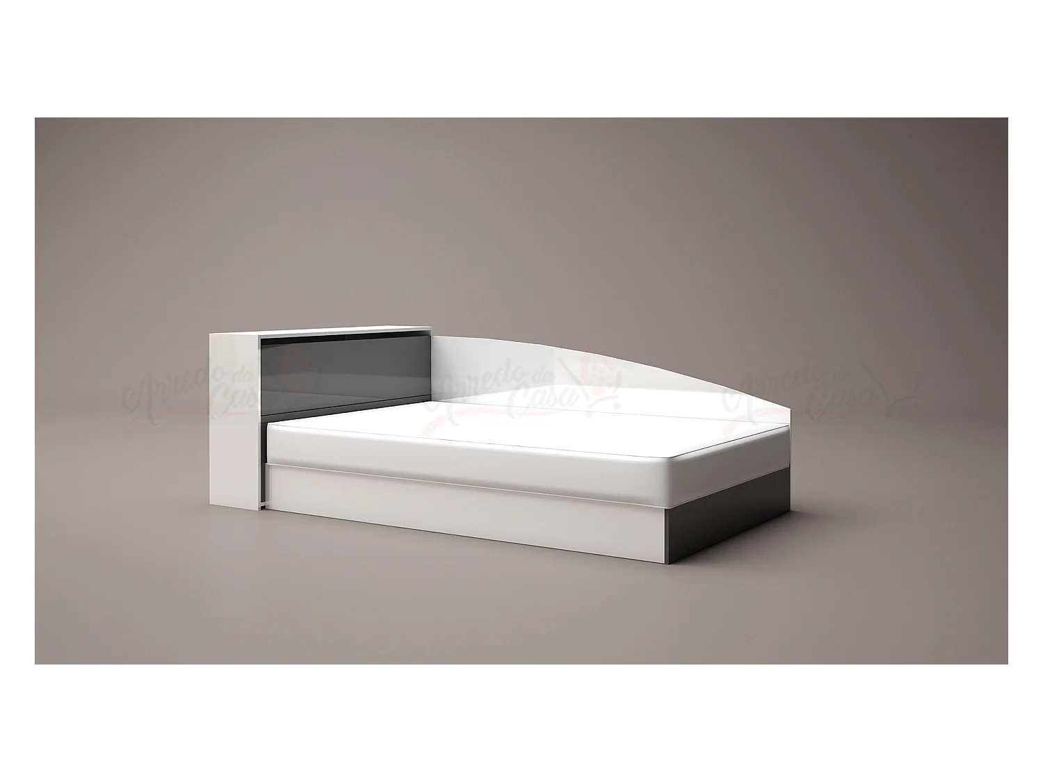 Letto angolare a una piazza e mezza con vano contenitore 190x75 bianco lucido e grigio lucido LG9