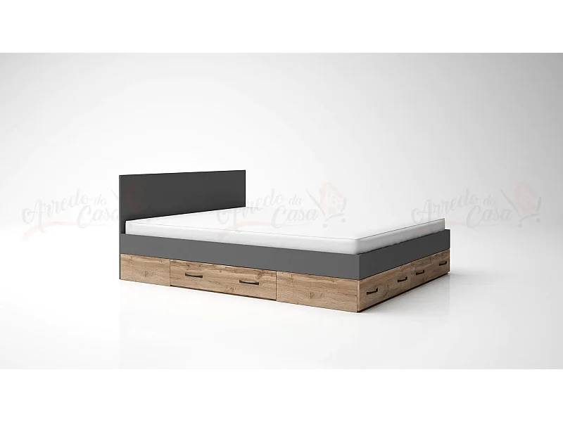 Letto matrimoniale con contenitore rovere/antracite LG12