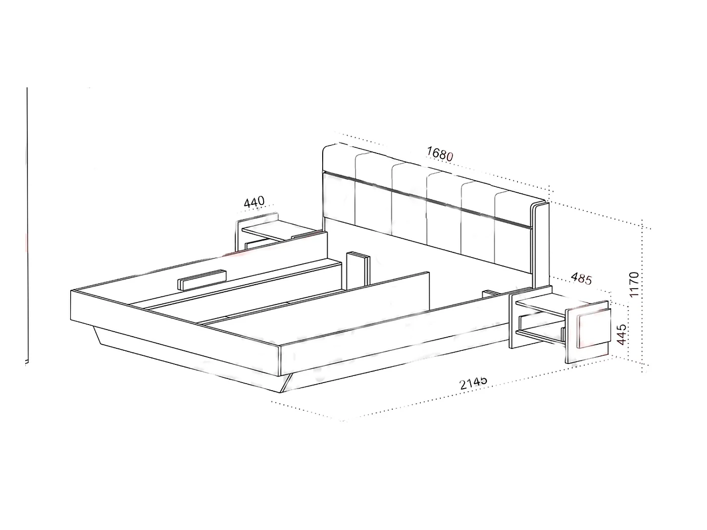 Letto matrimoniale contenitore con comodini 160x200cm grafite quercia beige LU44