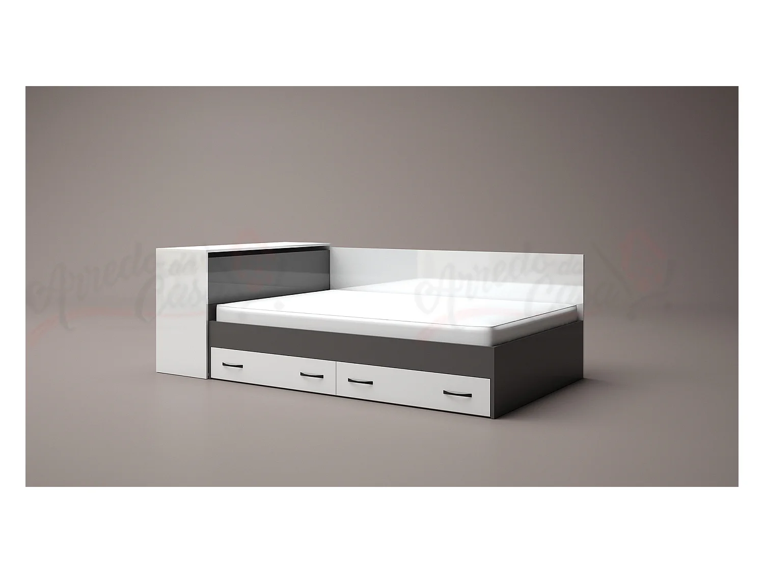 Letto a una piazza e mezza contenitore effetto legno 190x120 bianco lucido e grigio lucido LG3