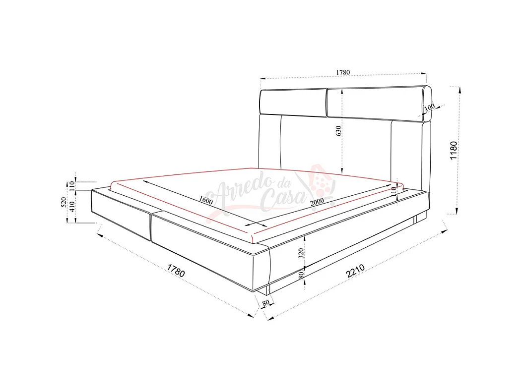 Letto matrimoniale con contenitore design moderno 160x200 ecru LI33
