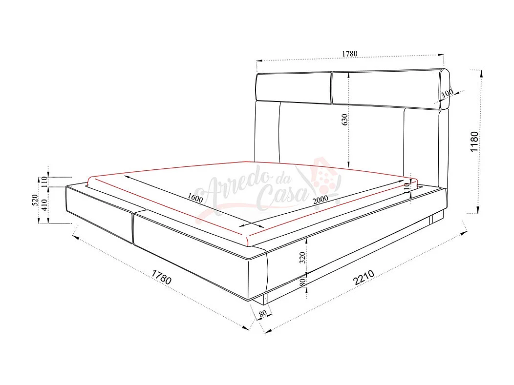 Letto matrimoniale con contenitore design moderno 160x200 ecru LI33